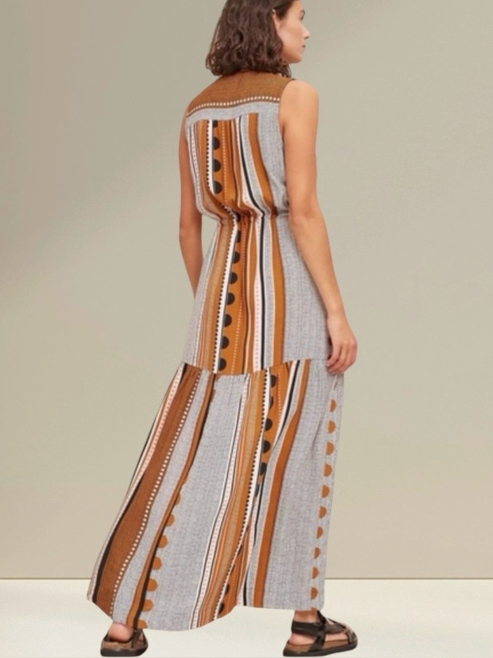 Maeve Anthropologie Alondra Maxi Dress 2P Boho Stripe Tiered Pockets Petite NWOT - Picture 9 of 16